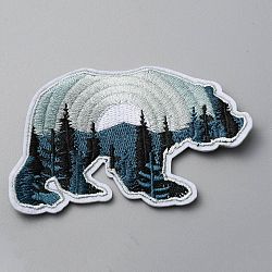 Polar Bear with Scenery Computerized Embroidery Cloth Iron on/Sew on Patches, Costume Accessories, Light Blue, 58x92x1.3mm(DIY-WH0409-15B)