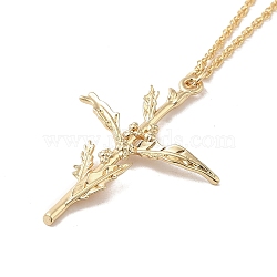 304 Stainless Steel Cross with Flower Pendant Necklaces for Women, Golden, 17.87 inch(45.4cm).(NJEW-A020-03L-G)