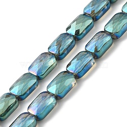 Transparent Electroplate Glass Beads Strands, Rainbow Plated, Faceted, Rectangle, Light Sea Green, 9x6x4mm, Hole: 1.2mm, about 72pcs/strand, 25.98''(66cm)(EGLA-I017-03-FR02)