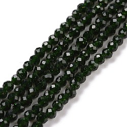 Synthetic Green Goldstone Beads Strands, Faceted, Round, 3x3mm, Hole: 0.5mm, about 138~141pcs/strand, 14.72''(37.4cm)(G-E591-07B)