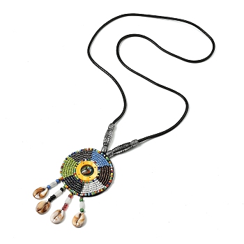 Retro Style Glass & Acrylic & CCB Beads Pendant Necklaces, PU Imitation Leather Necklaces, Colorful, 19.49 inch(49.5cm)