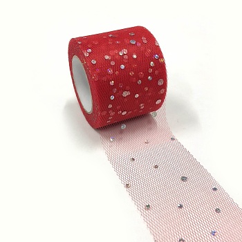 Glitter Sequin Deco Mesh Ribbons, Tulle Fabric, Tulle Roll Spool Fabric For Skirt Making, Dark Red, 2 inch(5cm), about 25yards/roll(22.86m/roll)