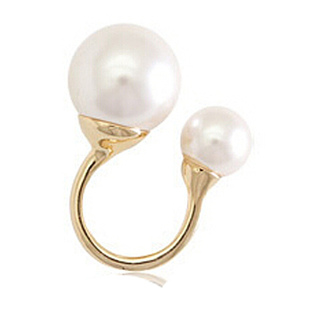 Real 18K Gold Plated Brass Cuff Rings, Open Rings, with Pearl, Size 4, White, 15.25mm