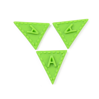 Opaque Resin Cabochons, Triangle with Letter.A, Lime, 20x18x4.5mm