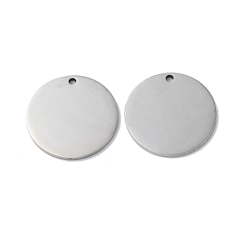 304 Stainless Steel Pendants, Stamping Blank Tag, Flat Round Charm, Stainless Steel Color, 23x1.3mm, Hole: 1.6mm