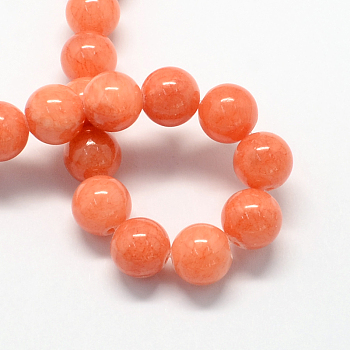 Natural Dyed Yellow Jade Gemstone Bead Strands, Round, Light Salmon, 6mm, Hole: 1mm, about 66pcs/strand, 15.7 inch