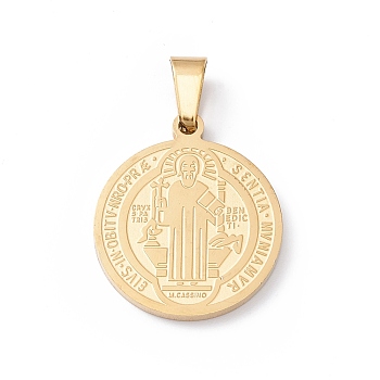 Ion Plating(IP) 304 Stainless Steel Pendants, Flat Round with Cssml Ndsmd Cross God Father Religious Christianity, Golden, 23x20x2mm, Hole: 7x3.5mm