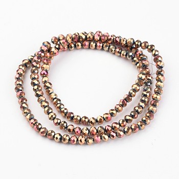 Electroplate Glass Bead Strands, Faceted, Rondelle, Rose Gold Plated, 3x2.5mm, Hole: 1mm, about 133pcs/strand, 13 inch