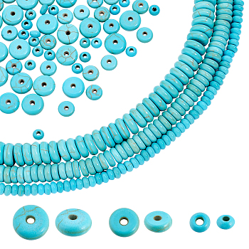 Elite Synthetic Turquoise Spacer Bead Strands, Flat Round, 4~8x2~3mm, Hole: 1~1.2mm, 3style, 1strand/style, 3strands