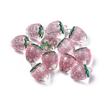 Transparent Korea Acrylic Pendants, Strawberry, Pink, 18.8x13.5x13.5mm, Hole: 3mm