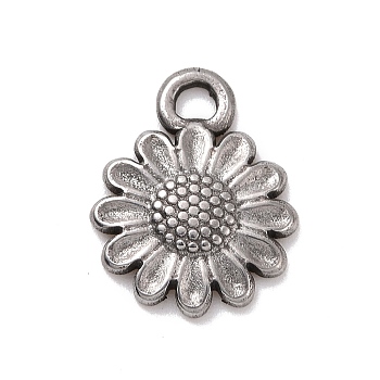 304 Stainless Steel Pendants, Daisy, Stainless Steel Color, 13.5x10x1.5mm, Hole: 1.2mm