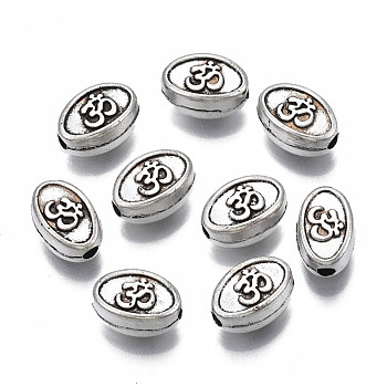 Tibetan Style Alloy Beads, Cadmium Free & Lead Free, Oval with Ohm/Aum, Antique Silver, 8x5x4mm, Hole: 1.5mm, about 1810pcs/1000g