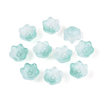 Transparent Spray Painted Glass Bead Caps, Flower, Light Sea Green, 7x11.5x11.5mm, Hole: 0.8~1.4mm, about 1950~2000pcs/bag