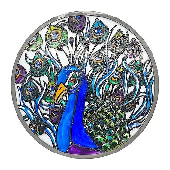 Stained Acrylic Art Window Planel, for Suncatchers Window Home Hanging Ornaments, Flat Round, Peacock, 150x4mm