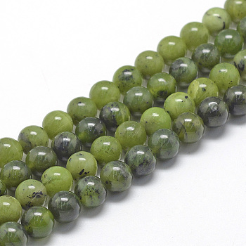 Natural Canadian Jade Beads Strands, Random Color, Round, 6~7mm, Hole: 1mm, about 60~67pcs/strand, 15.7 inch