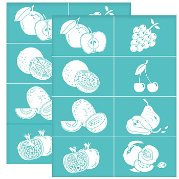 Self-Adhesive Silk Screen Printing Stencil, for Painting on Wood, DIY Decoration T-Shirt Fabric, Turquoise, Fruit Pattern, 280x220mm