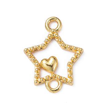 Zinc Alloy Links, Open Back Bezel, for DIY UV Resin, Epoxy Resin, Pressed Flower Jewelry, Star with Solid Heart, Golden, 21x16.5x2.5mm, Hole: 2mm