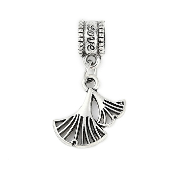 Rack Plating Brass European Dangle Charms, Large Hole Pendants, Lead Free & Cadmium Free, Antique Silver, Ginkgo Leaf, 28mm, Hole: 4.5mm