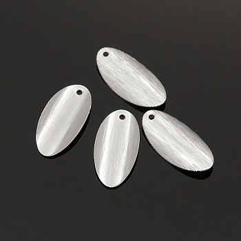 Brass Blank Tag Flat Oval Slice Pendants, Silver Color Plated, 18x9x2mm, Hole: 1mm