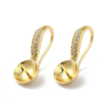 Rack Plating Brass Micro Pave Cubic Zirconia Earrings Hooks, Ear Wire with Pinch Bails for Half Drill Beads, Cadmium Free & Lead Free, Long-Lasting Plated, Golden, 18 Gauge, 24x9.5x10mm, Pin: 1mm