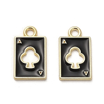 Light Gold Plated Alloy Enamel Pendants, Rectangle with Clubs Pattern, Black, 18.5x10.5x1mm, Hole: 2mm