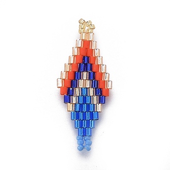 MIYUKI & TOHO Handmade Japanese Seed Beads Links, Loom Pattern, Rhombus, Dodger Blue, 32.5~33x12.5~13.5x1.7mm, Hole: 1.2~1.5mm