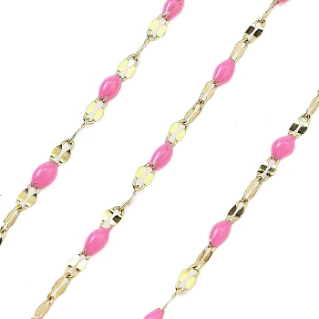 Ion Plating(IP) 304 Stainless Steel Dapped Chains, with Enamel, Soldered, with Spool, Pearl Pink, 11x2x2mm, about 32.81 Feet(10m)/Roll