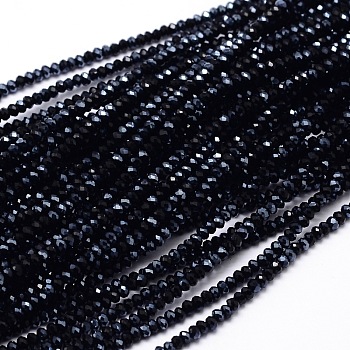 Faceted Rondelle Half Rainbow Plated Electroplate Glass Beads Strands, Black, 2.8~3x2mm, Hole: 0.8mm, about 200pcs/strand, 15.1 inch