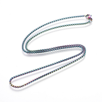 Ion Plating(IP) 304 Stainless Steel Box Chain Necklaces, with Lobster Claw Clasps, Rainbow Color, 23.62 inch(60cm)