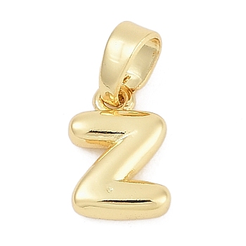 Brass Charms, Letter, Cadmium Free & Lead Free, Long-Lasting Plated, Rack Plating, Letter Z, 10x7x2.5mm, Hole: 3x5mm