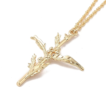 304 Stainless Steel Cross with Flower Pendant Necklaces for Women, Golden, 17.87 inch(45.4cm).