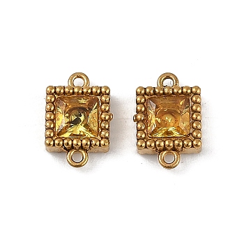 Ion Plating(IP) 304 Stainless Steel Cubic Zirconia Square Links Connector Charms, Real 18K Gold Plated, Goldenrod, 9.5x6.5x3mm, Hole: 0.9mm