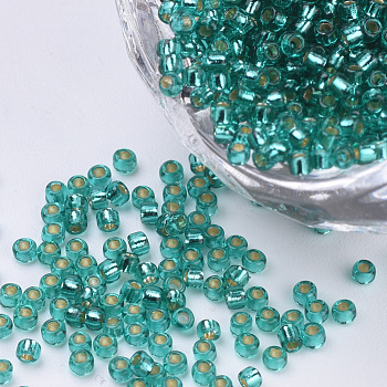 Silver Lined Glass Seed Beads, Round, Medium Sea Green, 1.5~2x1mm, Hole: 0.6mm, about 120000pcs/bag, about 450g/bag