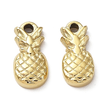 Ion Plating(IP) 304 Stainless Steel Charms, Pineapple Charm, Real 18K Gold Plated, 11x5x3mm, Hole: 1mm