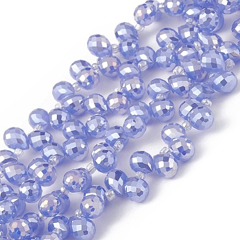 Imitation Jade Glass Beads Strands, Faceted, Top Drilled Teardrop, AB Color Plated, Royal Blue, 10x7.5~8mm, Hole: 0.8~1mm, about 95~100pcs/strand, 23.23~26.77(59~68cm)