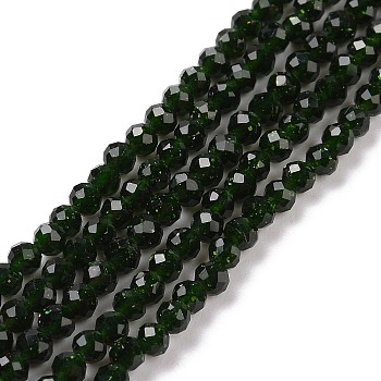 Synthetic Green Goldstone Beads Strands, Faceted, Round, 3x3mm, Hole: 0.5mm, about 138~141pcs/strand, 14.72''(37.4cm)