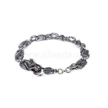 Unisex 925 Sterling Silver Link Bracelets, with S-Hook Clasp, Dragon Head, Antique Silver, 8-1/8 inch(20.5cm)(BJEW-BB51410-A)