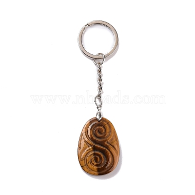 Natural Tiger Eye Teardrop with Spiral Pendant Keychain(KEYC-A031-02P-02)-2