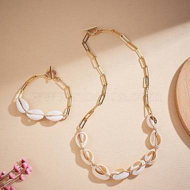 Collier pendentif en perles de cauris naturelles avec chaînes à trombones pour femmes(NJEW-SW00008)-5