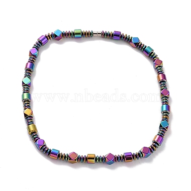 Disc & Rhombus & Column Synthetic Hematite Beaded Necklace with Magnetic Clasp for Men Women(G-C006-13)-2