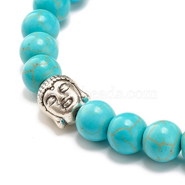 Round Synthetic Turquoise & Natural Lava Rock Stretch Bracelet(BJEW-JB07470-01)-4