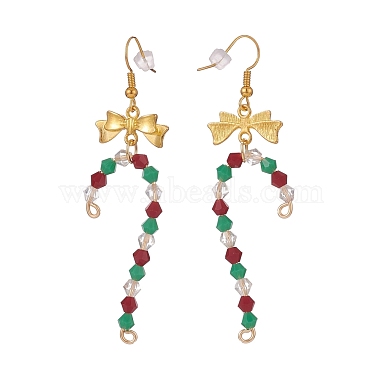 3 Pairs 3 Style Glass Christmas Candy Cane with Alloy Bowknot Dangle Earrings(EJEW-JE04971)-4
