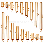 90Pcs 9 Styles Brass Slide On End Clasp Tubes, Slider End Caps, Golden, 6x6~40x4mm, Hole: 1x2~3mm, Inner Diameter: 3~3.2mm(KK-WR0001-37G)