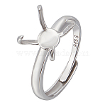 1Pc Adjustable Rhodium Plated Sterling Silver Finger Rings Components, 4 Prong Ring Settings, with S925 Stamp, Platinum, Inner Diameter: 19.4mm, Tray: 7x10mm(STER-BC0002-02P)