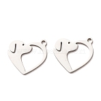 201 Stainless Steel Pendants, Heart with Dog Charms, Stainless Steel Color, 15.5x14.5x1mm, Hole: 1.4mm(STAS-F368-03A-P)