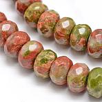 Faceted Natural Unakite Rondelle Beads Strands, 8x5mm, Hole: 1mm, about 71pcs/strand, 14.5~15 inch(G-K090-10)