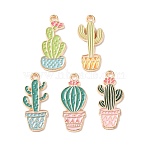 Alloy Enamel Pendants, Cactus Charms, Light Gold, 22.5~23x10x1.5mm, Hole: 1.6mm(X-FIND-H062-03KCG)