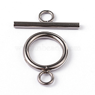 304 Stainless Steel Ring Toggle Clasps, Stainless Steel Color, Ring: 19x14x2mm, Bar: 20x7x2mm, Hole: 3mm(STAS-L176-12P)
