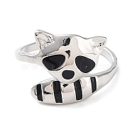 Enamel Raccoon Open Cuff Ring, Silver Alloy Jewelry for Women, Black, US Size 8(18.1mm)(PW23031603738)