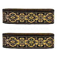 Ethnic Style Embroidery Polyester Ribbons, Jacquard Ribbon with Floral Pattern, Garment Accessories, Black, 1-1/4 inch(33mm), about 7.66 Yards(7m)/Bundle(OCOR-WH0060-53A)